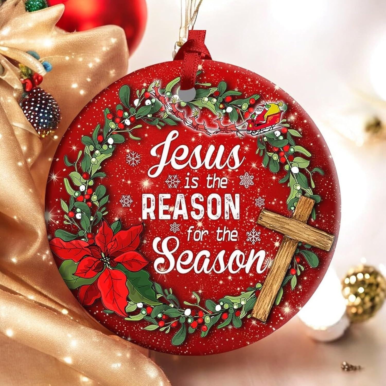 Christmas Orrnament, Jesus is The Reason for The Season Ceramic Ornament, Religious Gifts for Christ Empowered, Ideas For Christmas Trees DCLAF01